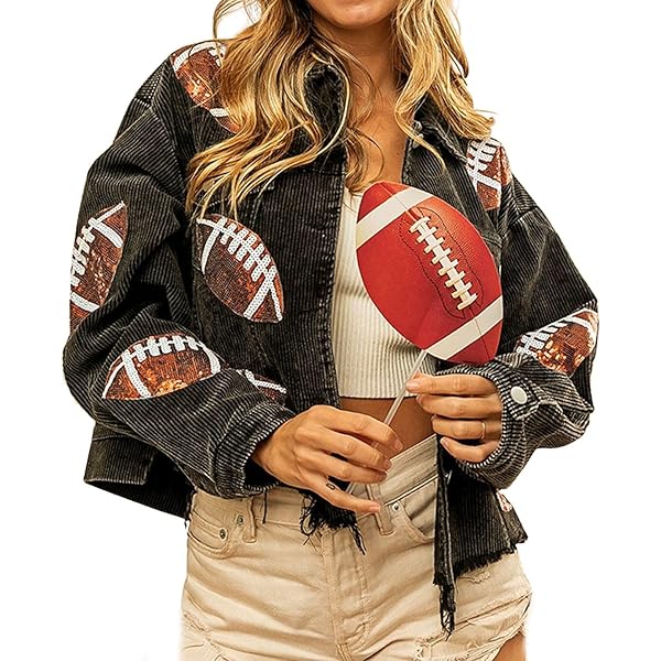 Amazon.com: happlan Football Sequin Embroidery Rugby Cropped