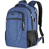 Backpack for Women and Men, Extra Large School Backpacks for Teens, Water Resistant Back Pack with USB Charging Port Fits 17 Inch Laptop, Business Anti Theft Sturdy Computer Bag Gifts, Blue