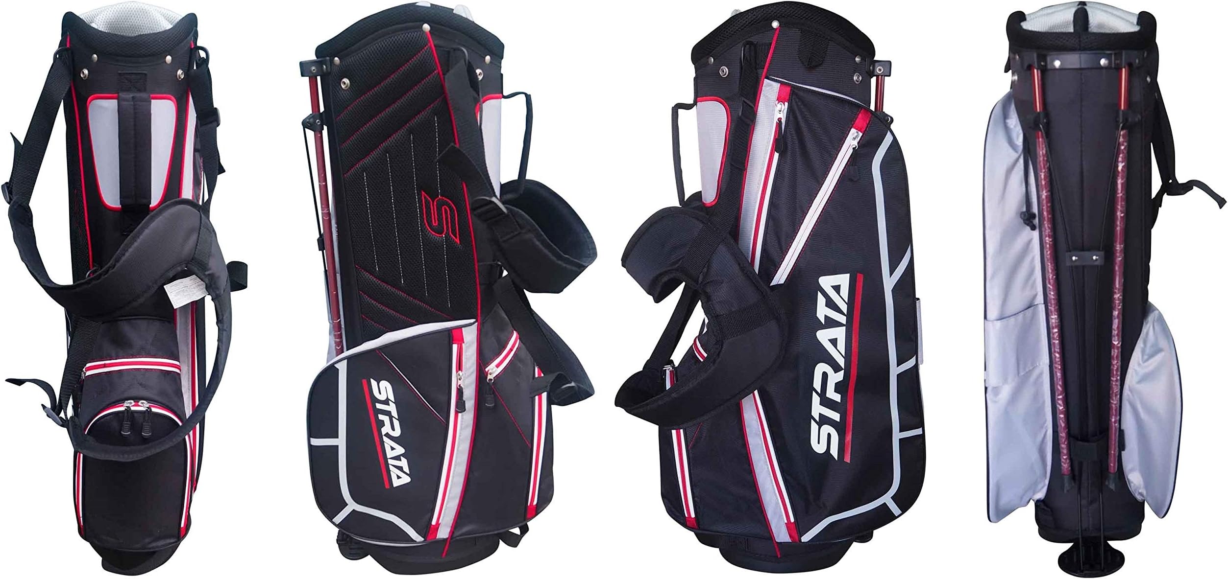 STRATA GOLF PLUS 7 WAY GOLF 9" STAND BAG Black/White/Red