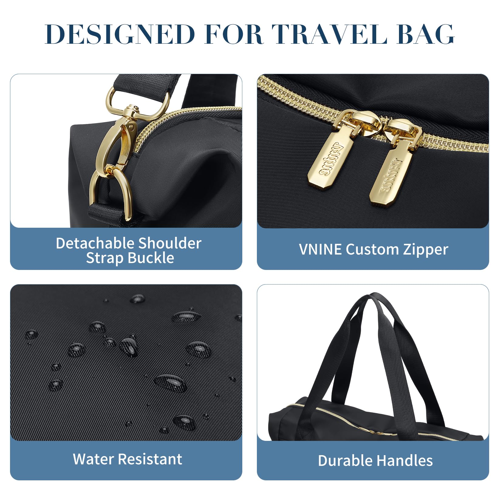 VNINE Weekender Reisetasche Damen Sporttasche Handgepäck Tasche Groß Kliniktasche Geburt Travel Bag Duffle Bag mit Schuhfach Kulturbeutel für Flugzeug Reisen 5