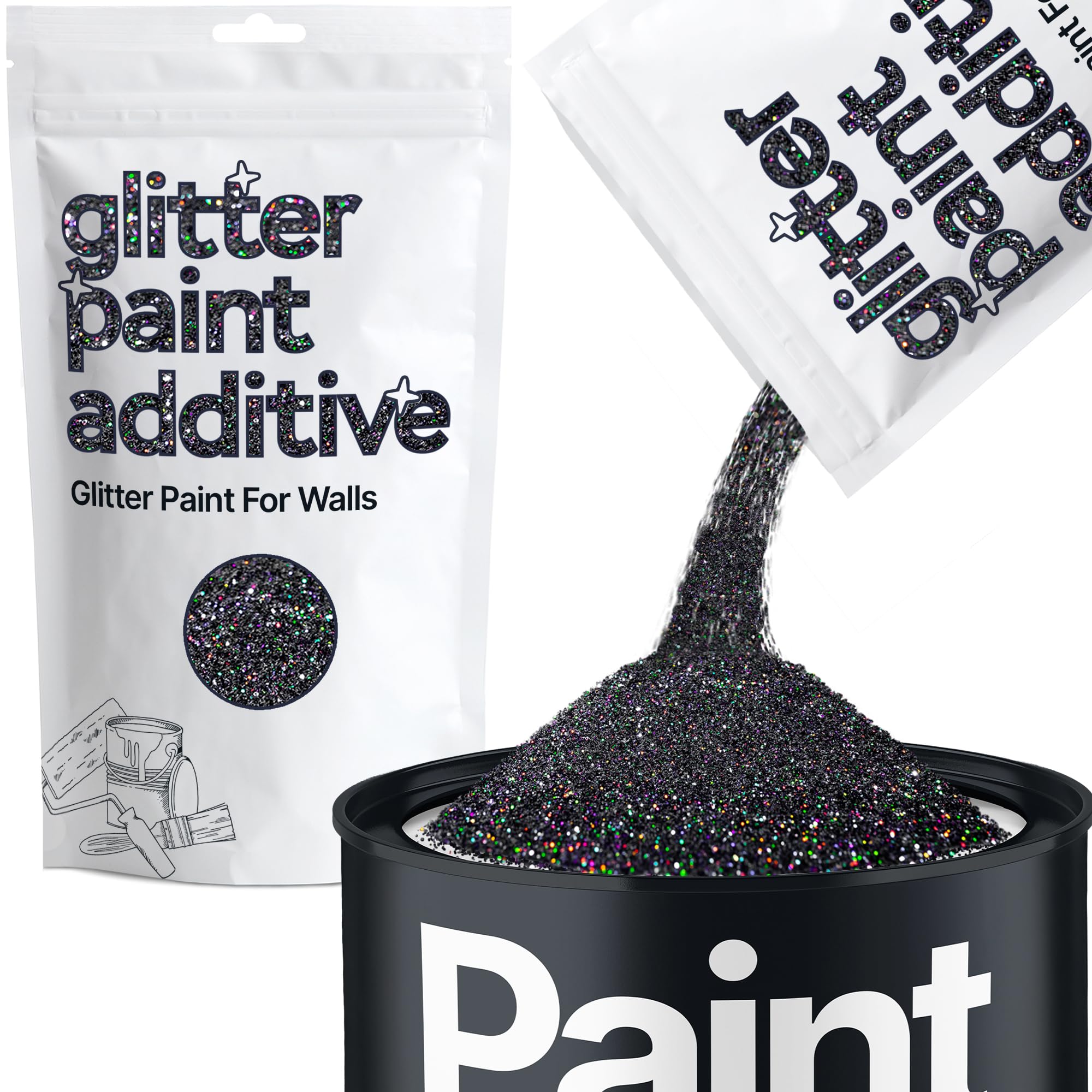 Black Holographic Glitter Paint Additive 100g for Adding Sparkle to Paints & Varnish | Paint Walls Sparkly Add to Emulsion, Acrylic or Lacquer Indoor | Hemway