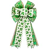 Patrick's Day Wreath Bow Green Shamrock Irish Holiday Ribbon Bow for DIY Crafts, Tree, Party Decorations (11x20 inch)