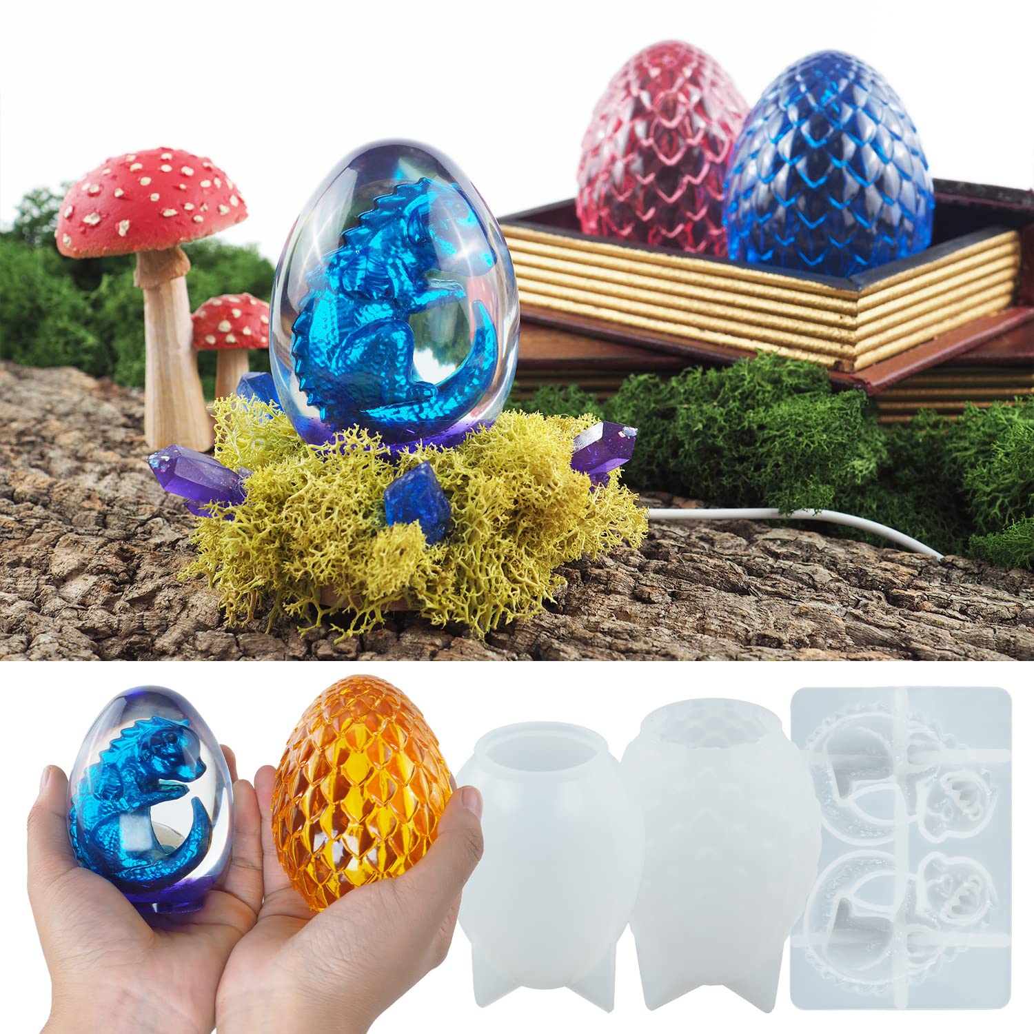 Photo 1 of 3 Pack Dragon Egg Mold Dragon Candle - Resin Casting Silicone Molds for Home Decor & Candle Making Wave Spiral Mold