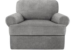 Jcones 2 Pieces T Cushion Chair Covers with Arms Super Stretch Chair Slipcover for Living Room Pet Dog Universal Slip Cover Anti Slip Armchair Furniture Protector (Light Gray, 1 Cushion)