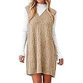 Cicy Bell Womens Oversized Sweater Vest Dress V Neck Sleeveless Fall Trendy Casual Knit Cable Mini Dresses
