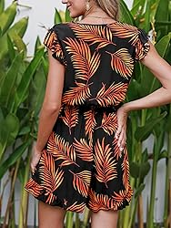 CUPSHE Women's Romper Tropical Flutter Sleeve Boho