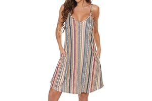 CHICALLURE Women's Summer Dresses Casual Sundress Spaghetti Strap Dress Beach Cover Ups with Pocket