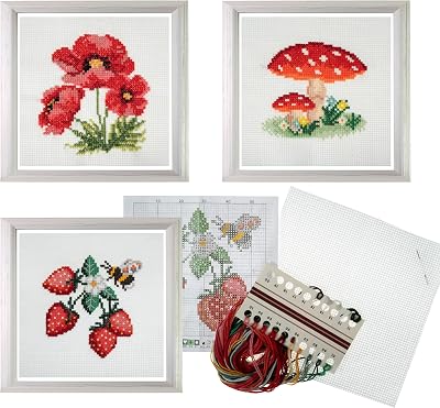 Trimits 3PK Cross Stitch Kits Beginners Embroidery 13x13cm Toadstool