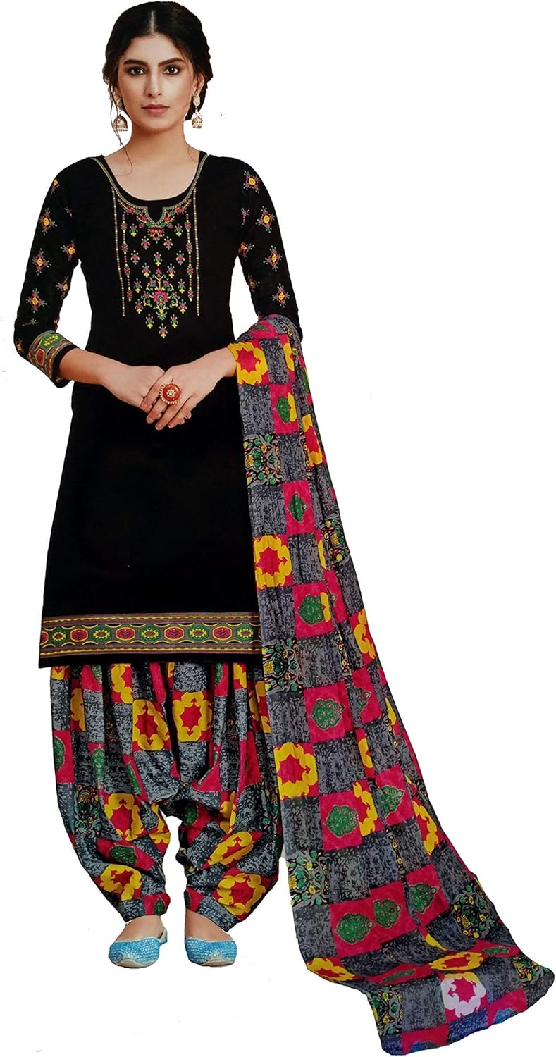 Indian Decor & Attire Retail Women's Pure Cotton Black Printed Salwar