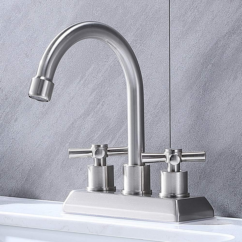 Vapsint Centerset Stainless Steel 2 Handle Modern Brushed Nickel Bathroom Faucet