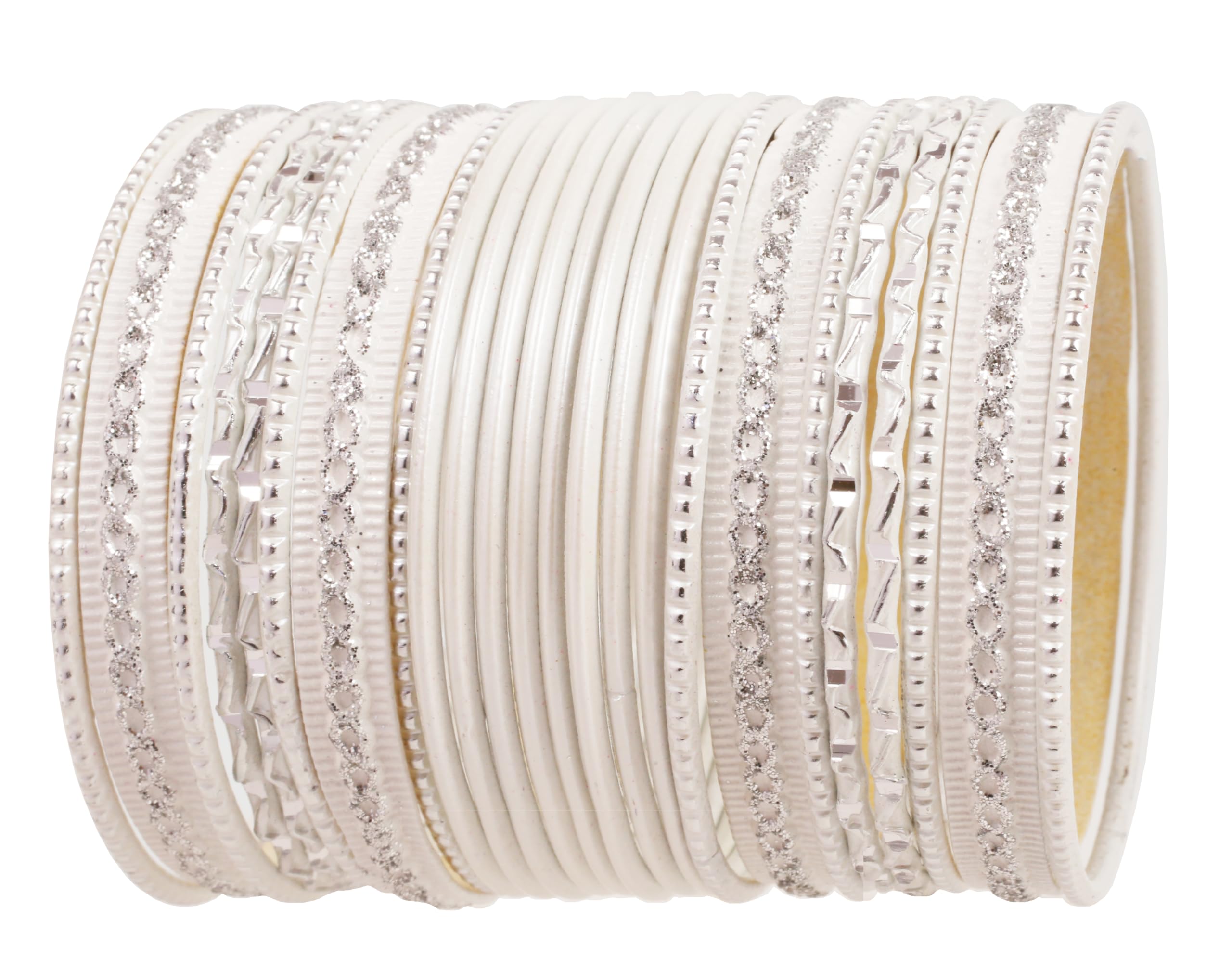 Touchstone NEW Colorful 2 Dozen Bangle Collection Indian Bollywood Alloy Metal Textured Vanilla White Designer Jewelry Special Large Size Bangle Bracelets Set Of 24 In Antique Gold Tone For Women