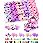 FIVEIZERO 100PCS 9mm &amp; 15mm Silicone Beads, Pink Purple Mix | 5 Colors, Fade-resistant, Easy-clean, For Keychains, Bracelets, Beadable Pens, Jewelry, Craft Gifts