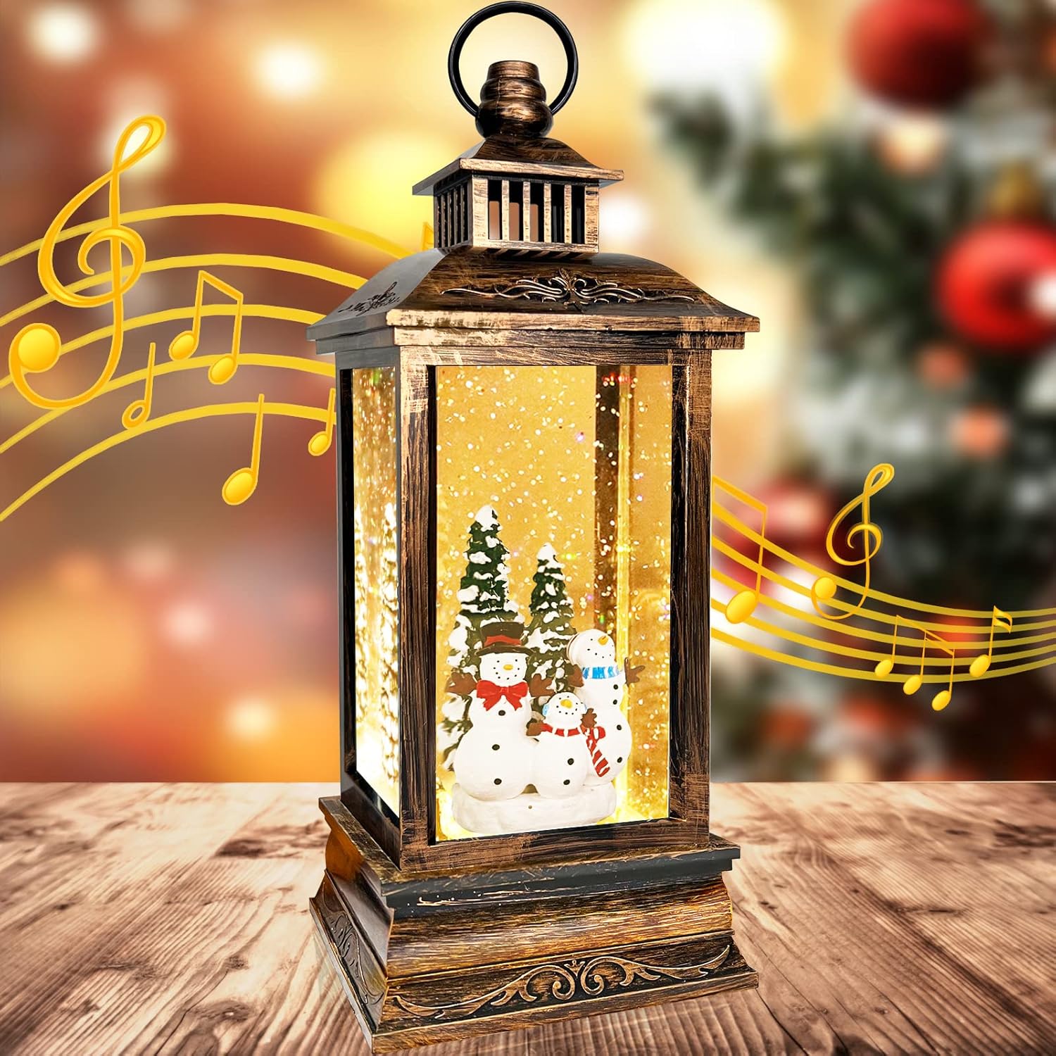 Snow Globes - TURNMEON 12.5 Inch Lighted Christmas Musical Snow Globe Lantern with 8 Songs Timer Christmas Decoration Snowman Family Glittering Lantern USB or Battery Operated Christmas Home Indoor Decor Xmas Gift