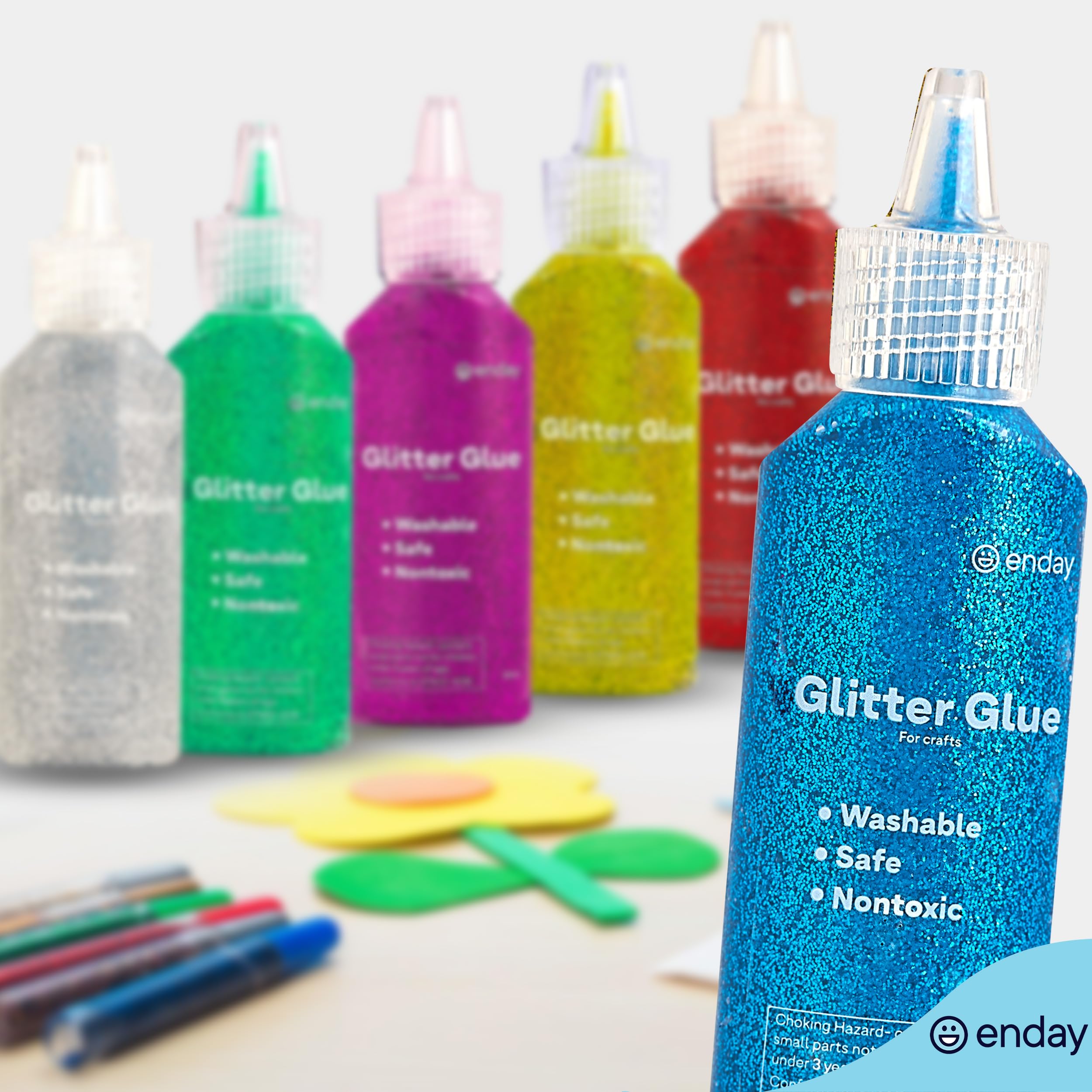 Glitter Glue for Crafts in Bright Classic Colors: Silver, Red, Green, Blue, Purple & Gold Glitter Glue Washable & Non-Toxic Used for Gluing, Drawing, Writing, Outlining, 0.67 OZ (6 Pieces) - by Enday