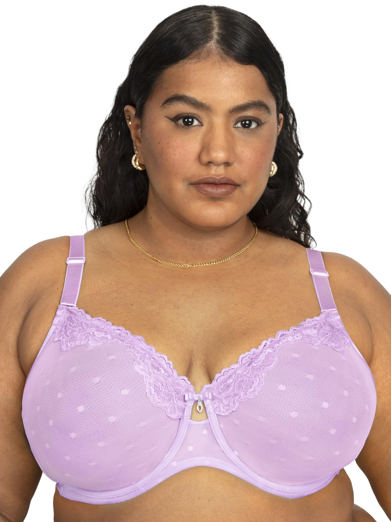 Curvy Couture Women’s Plus Size Sheer Whisper Unlined Underwire Bra, Stellar Orchid, (34) 34H