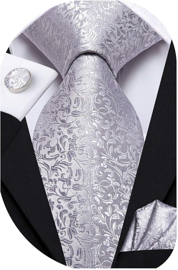 Dubulle Grey Ties for Men Silver Floral Tie Silk Mens Grey Necktie