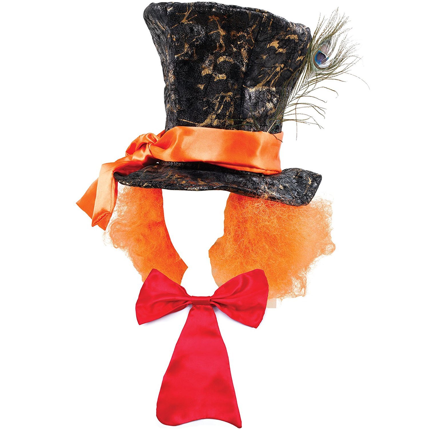 Mega_Jumble® Mad Hatter Alice In Wonderland Mad Hatter Hat with Hair and Red Long Bow Tie Willie Wonka Fancy Dress Book Week