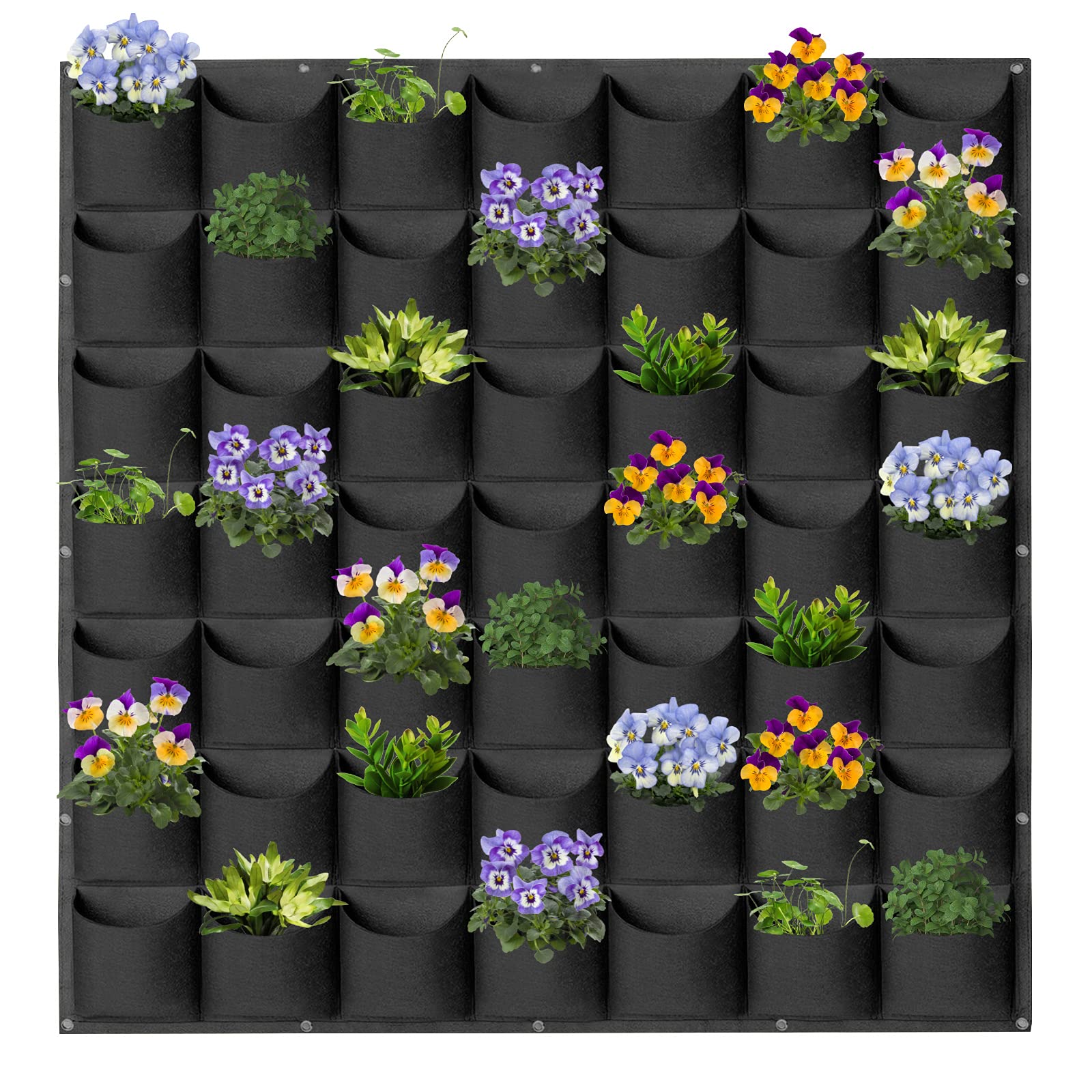 WHATWEARS Hanging Planter Bags, 49 Pockets Hanging Vertical Wall Mounted Planter Planting Grow Bag, Gardening Vertical Greening Flower Container Plant Pouch Storage Bags(1m×1m, Black)