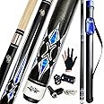Tai ba cues 2-Piece Pool cue Stick + Hard Case, 13mm Tip, 58", Hardwood Canadian Maple Professional Billiard Pool Cue Stick 18,19,20,21,22 Oz Pool Stick (Selectable)-Blue, Black, Red, Gray, Green