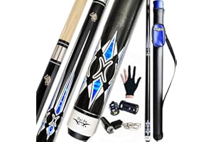 Tai ba cues 2-Piece Pool cue Stick + Hard Case, 13mm Tip, 58", Hardwood Canadian Maple Professional Billiard Pool Cue Stick 18,19,20,21,22 Oz Pool Stick (Selectable)-Blue, Black, Red, Gray, Green