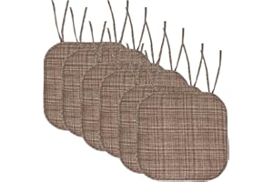 Sweet Home Collection Chair Cushion Memory Foam Pads with Ties Honeycomb Pattern Slip Non Skid Rubber Back Rounded Square 16" x 16" Seat Cover, 6 Pack Aria Dark Brown