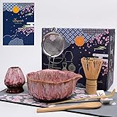 Joyscale Matcha Whisk Set, Matcha Set Whisk And Bowl, 9 Pcs Matcha Kit Set(Rose Design), 18 OZ, Japanese Matcha Tea Set, Matcha Making Kit Gifts for Tea Lovers(Pink)