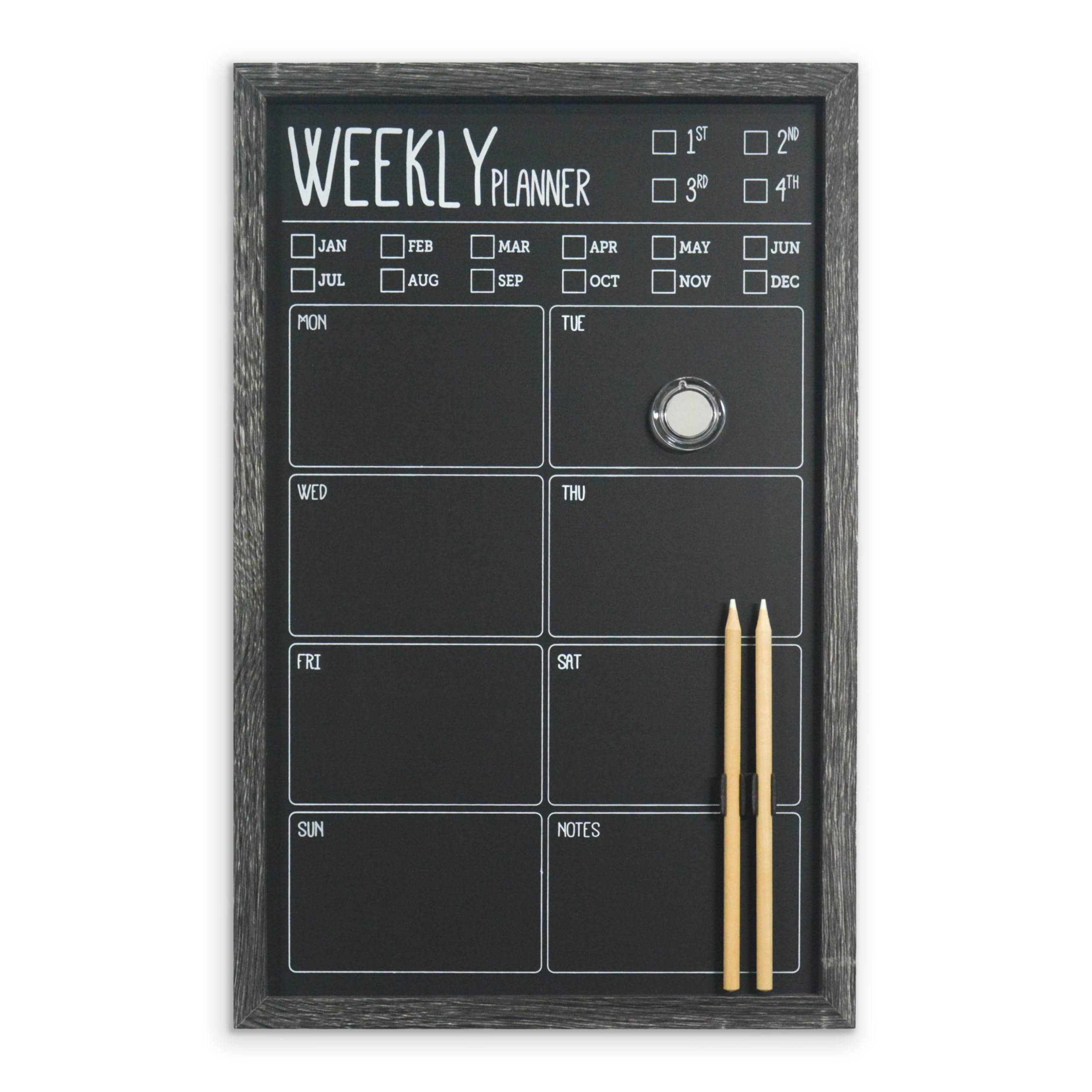 Cathedral Products Charcoal Frame Magnetic Weekly Planner Chalk Board | Premium Weekly Organiser | Includes Chalk Pencils & Magnet
