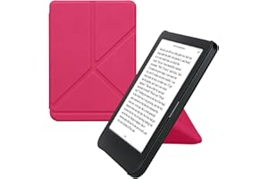 kwmobile Origami Case Compatible with Kobo Clara BW/Colour Case - Slim PU Leather Cover with Stand - Neon Pink