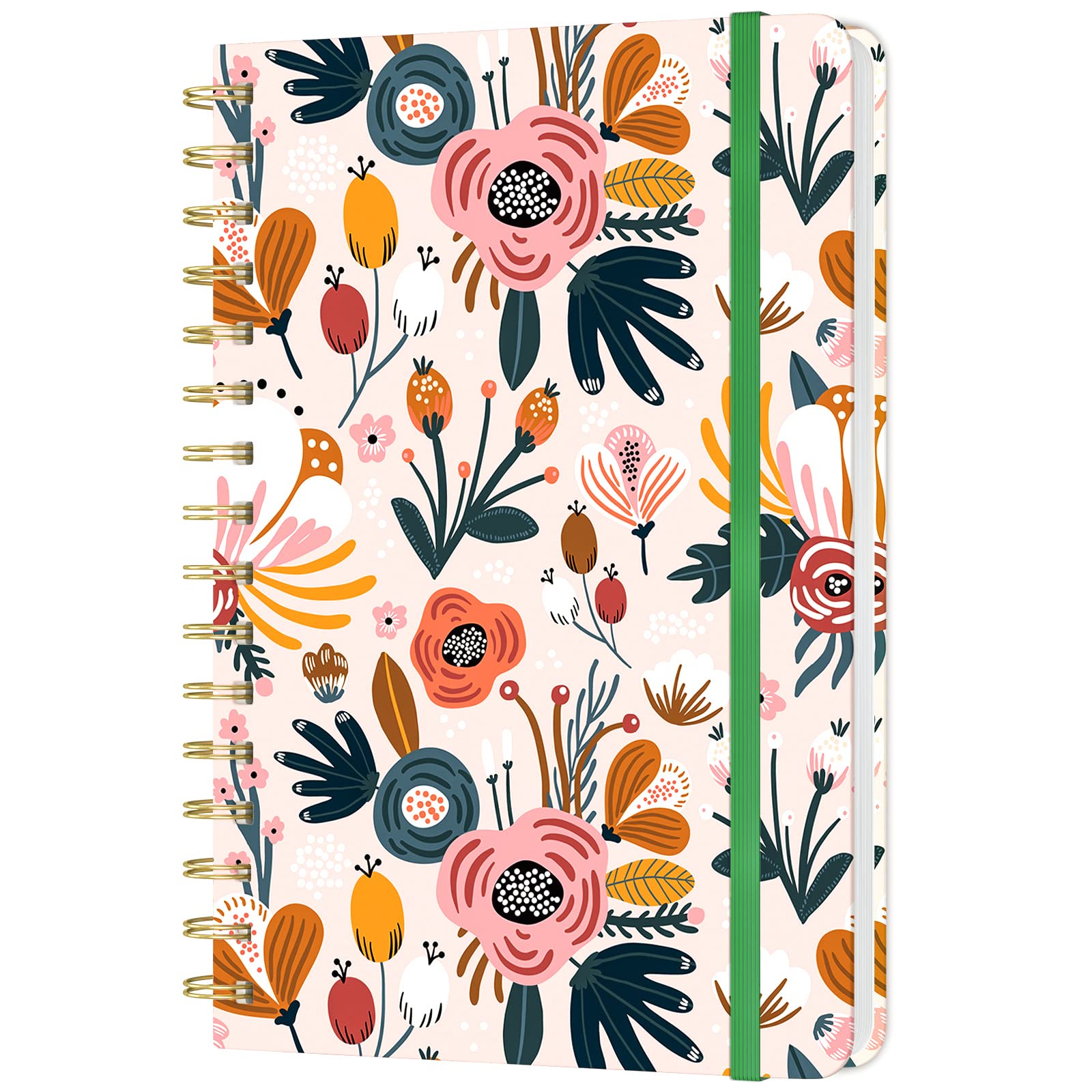 Huamxe Spiral Journal Notebook, Hardcover Lined Journal for Women, 8.4 x 6 inch, 160 Pages Thick Paper,Cute Aesthetic Floral College Ruled Notebooks for Work Writing Journaling Office School, Flower — image 1
