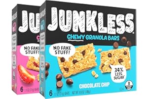 JUNKLESS Chewy Granola Bars Twin Pack – Chocolate Chip & Strawberry (12 Bars)–Less Sugar, Non-GMO, Gluten-Free, Wholesome Snack Bars for Kids & Adults, 2 Boxes