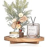 Round Decorative Tray Wood Bathroom Counter Organizer Farmhouse Kitchen Decor Wooden Riser for Soap Dish, Perfume, Candle, Sp