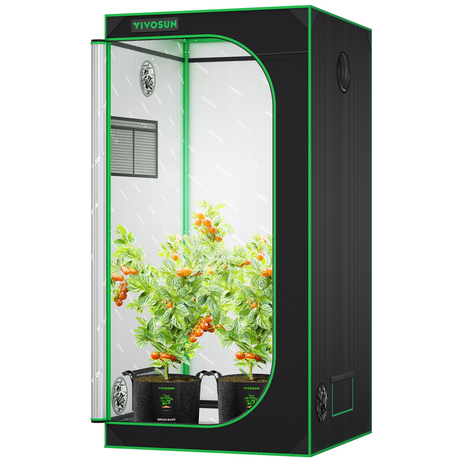 VIVOSUN S336 Tienda de cultivo 3x3, Mylar altamente reflectante de 36 x 36 x 72 pulgadas con ventana de observación y bandeja de piso para plantas hidropónicas de interior para VS2000/VS3000