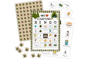 BSNZZIO Camping Bingo Games, 24 Players Bingo Cards, Campground Activity for Friends Family, Vacation Gifts for Adult Teenager, Camping Games Camping Party Game Bingo Supplies -03