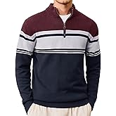 CRYSULLY Mens Sweater 1/4 Zip Cotton Polo Pullover Sweaters Casual Fall Winter Spring Striped Sweatshirts