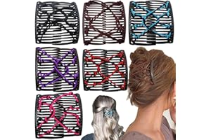 6 Pieces Stretchy Double Hair Combs - Magic Adjustable Elastic No Crease Bun Maker Accessories for Women's Curly, Thick, Wavy