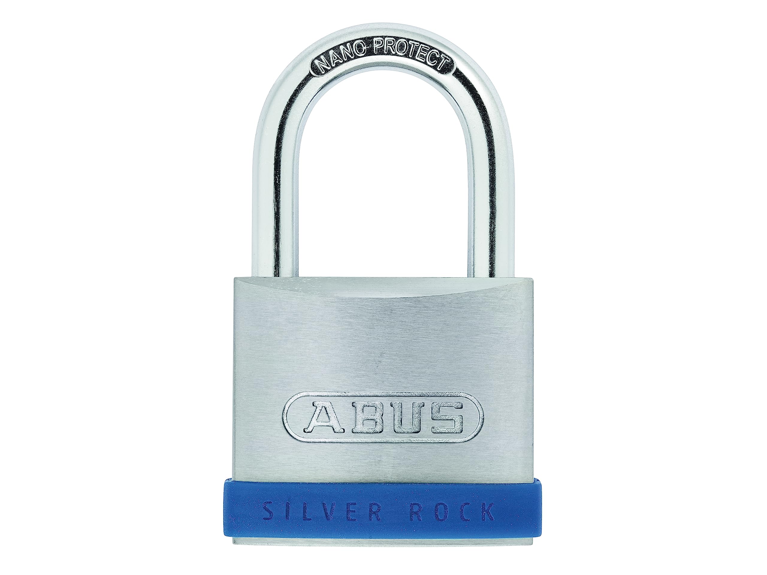 ABUS Silver Rock 5/55 Padlock Made of Solid zinc - with Silicone Protective Frame - Cellar Lock and Much More - ABUS Security Level 7 - Blue/Silver