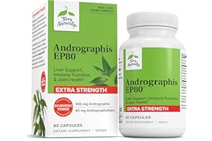 Terry Naturally Andrographis EP80 Extra Strength - Brain Health & Immune Support - Joint Health Supplement to Aid Mobility - Vegan Adaptogen Supplement for Energy & Liver Support - 60 Capsules