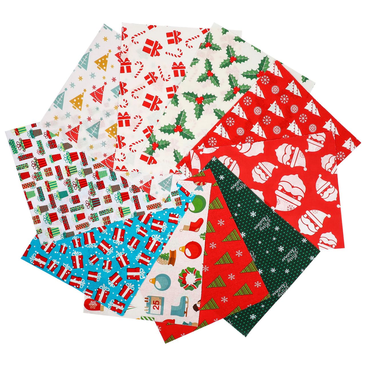 Beavorty 10 Sheets Christmas Fabric 20 x 25cm Christmas Fat Quarters Xmas Patchwork Cloth Cotton Craft Fabric Bundles with Different Pattern Scrapbook Decoration for DIY Handmade Sewing Quilting
