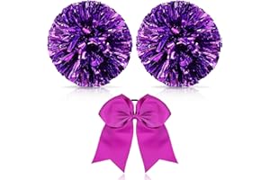Hanaive 3 Pcs Cheerleading Pom Poms and Large Cheerleader Hair Bow Metallic Cheer Supplies for Team Spirit Sports Dance Cheering