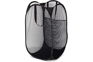 HANMIR Pop-up Laundry Hamper, Folding Mesh Laundry Basket with Durable Handles, Collapsible Clothes Hampers for Kids Room, College Dorm, Travel
