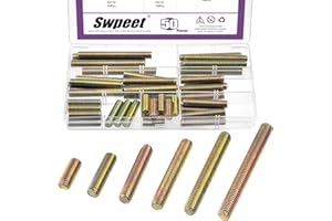 Swpeet 50Pcs 6 Sizes M8 x 20/30/ 40/50/ 60/ 70mm Galvanized Carbon Steel Fully Threaded Rod Assortment Kit, Threaded Rods Bar
