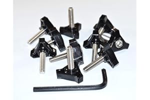 LOCEZY 1/4"-20 Three Prong Clamping Thumb Screw Knob Stainless Steel 1-1/2" Long Stud Black (10)