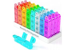 Odaro Monthly Pill Organizer 4 Times a Day, 30 Day Pill Organizer, Monthly Pill Box 4 Times a Day Organizer, Portable Pill Case Organizer（Rainbow）