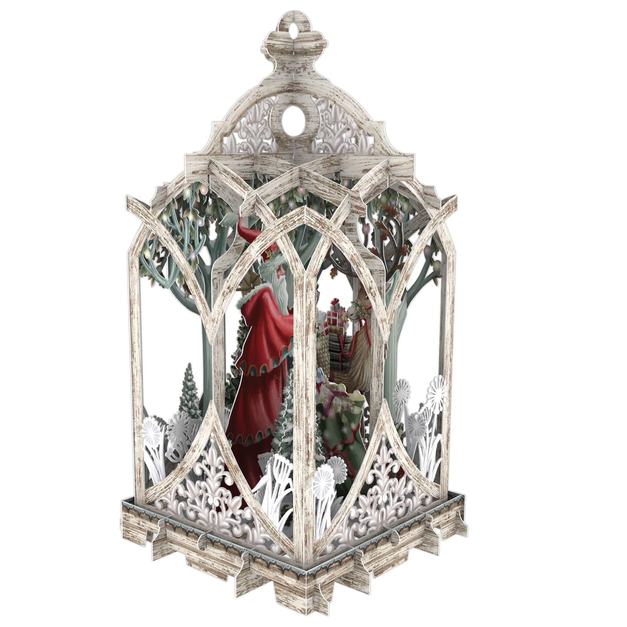 Paper D'Art 3D Pop-Up Christmas Card - WHITE LANTERN CHRISTMAS