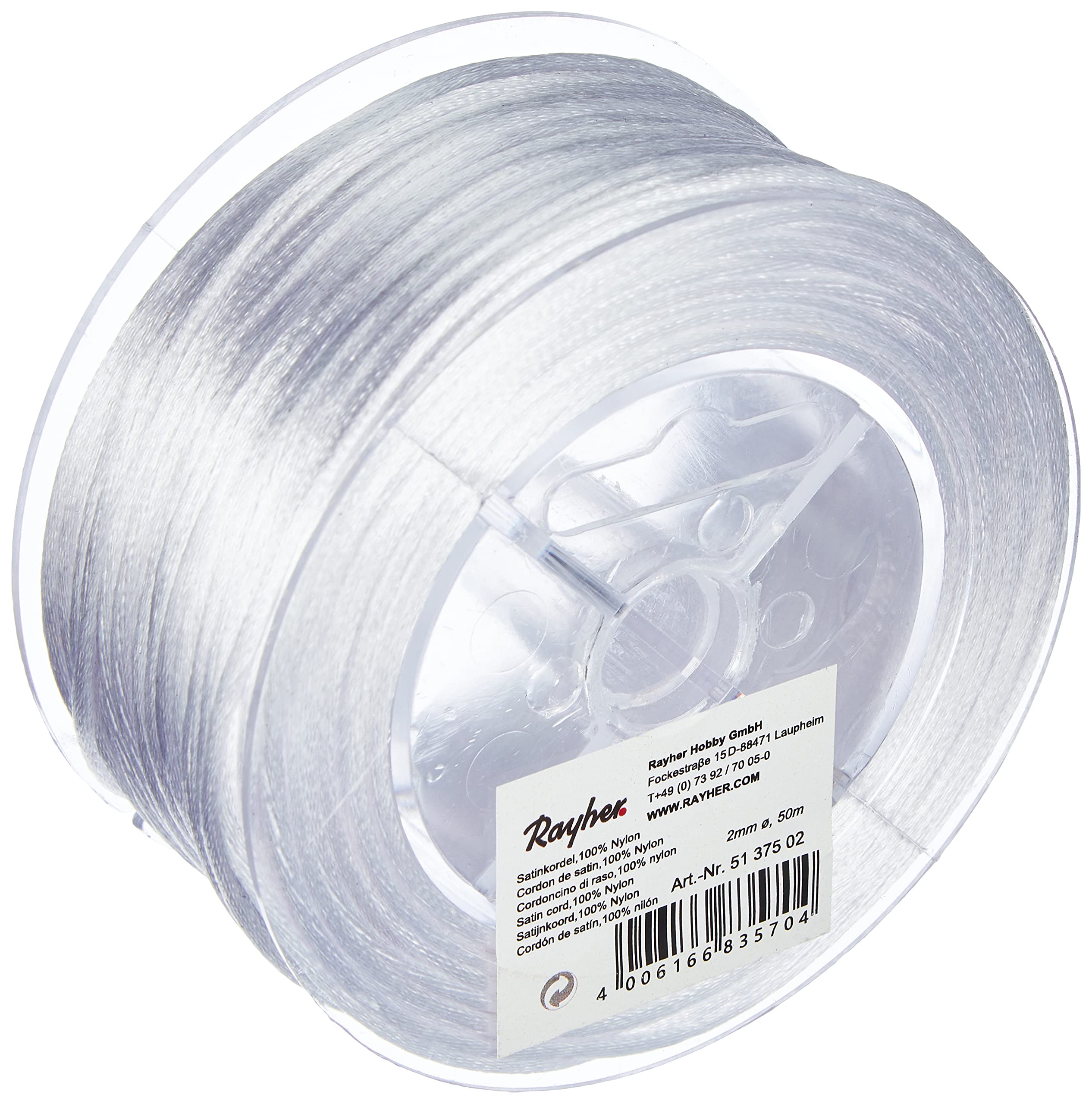 RAYHER 2mm Satin Cord, 50 m, White