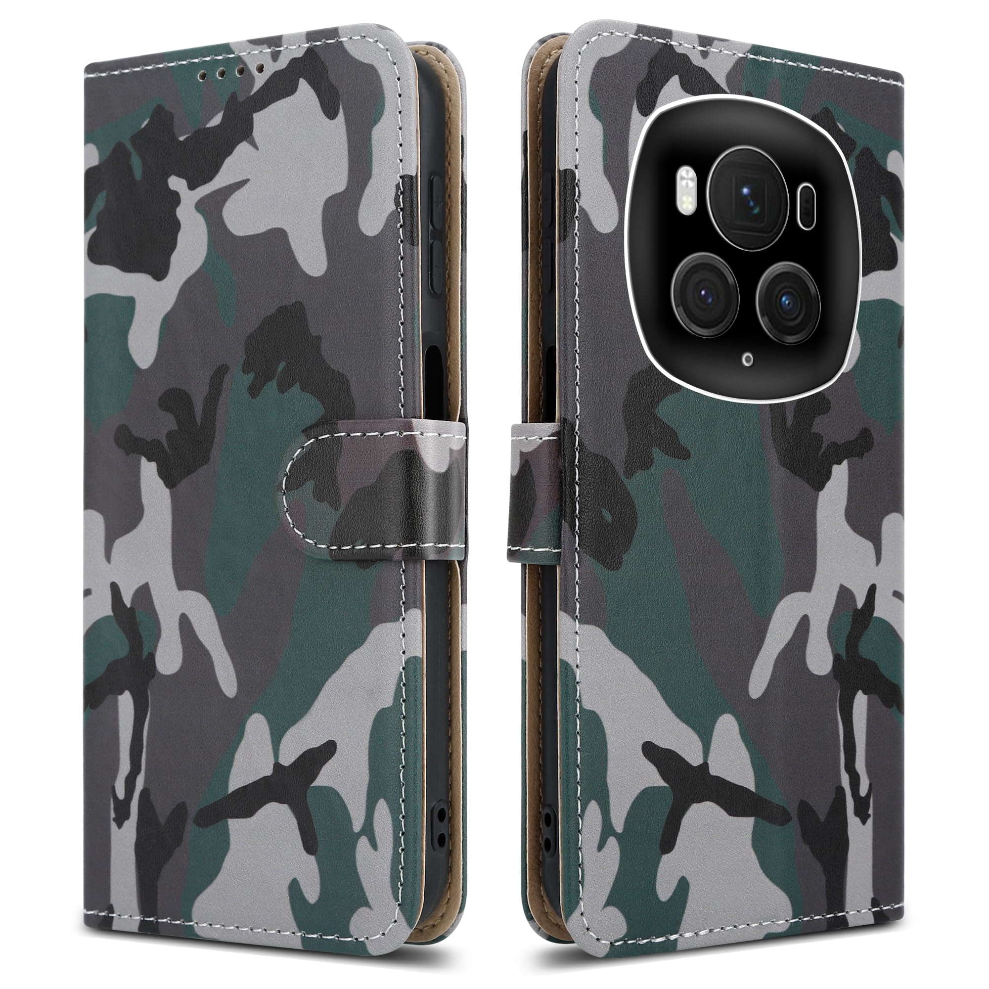 PIXFAB for Honor Magic6 Pro (5G) Case - Leather Wallet Phone Case, Magnetic Book Flip Folio Cover [Card Slots] and [Kickstand] Case Compatible with Honor Magic 6 Pro (5G) - Camouflage