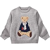 BEAUDRM Girl's Teddy Bear Sweater Cute Embroidered Sweaters Vintage Crew Neck Long Sleeve Knit Pullover Tops