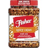 Fisher Snack Spicy Cajun Trail Mix, 29.5 oz, Pack of 1 | Resealable Jar, Bold &amp; Crunchy Snack Mix With Peanuts, Corn Nuggets, Sesame Sticks, Corn Sticks, Mildly Spicy Party Trailmix