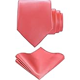 TIE G Solid Satin Woven dyed Color Formal Black Necktie and Pocket Square Sets in Gift Box