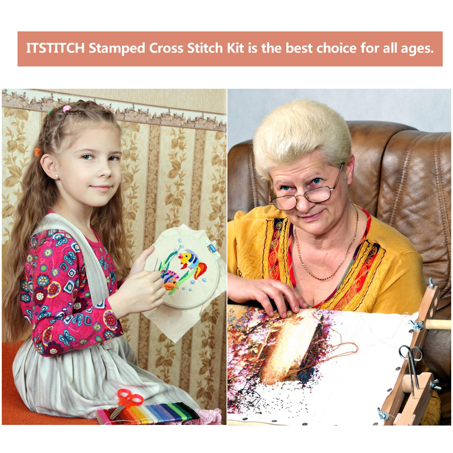 Printed Cross Stitch Kits 11CT 8X8 inch 100% Cotton Holiday Gift DIY Embroidery Starter Kits Easy Patterns Embroidery for Girls Crafts DMC Stamped Cross-Stitch Supplies Needlework Violet Flowers